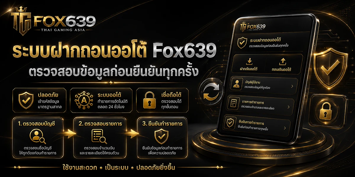 ขั้นตอนระบบฝากถอนออโต้ Fox639 พร้อมการตรวจสอบข้อมูลก่อนยืนยันรายการ