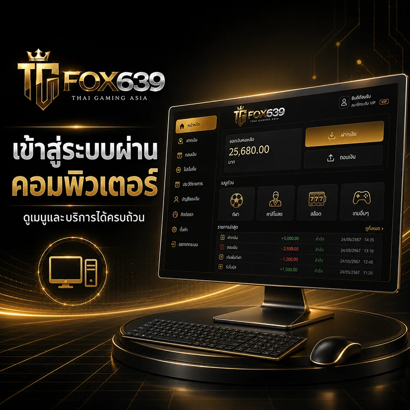 หน้าเข้าสู่ระบบและแดชบอร์ดสมาชิก Fox639 แสดงบนหน้าจอคอมพิวเตอร์