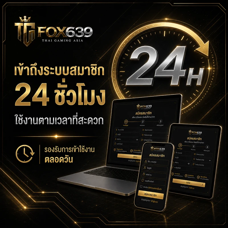 สัญลักษณ์เวลา 24 ชั่วโมงพร้อมมือถือ แท็บเล็ต และคอมพิวเตอร์สำหรับการเข้าถึงระบบสมาชิก Fox639
