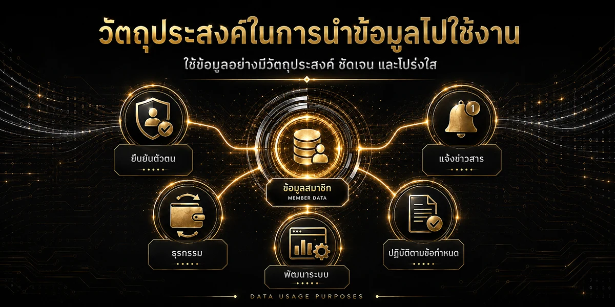 วัตถุประสงค์การใช้ข้อมูลส่วนบุคคลเพื่อยืนยันตัวตน ทำธุรกรรม และพัฒนาบริการ Fox639