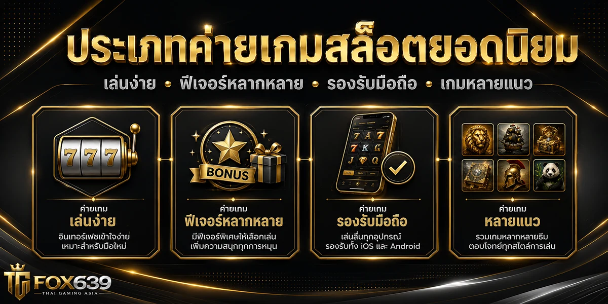 ประเภทค่ายเกมสล็อตแบ่งตามความง่าย ฟีเจอร์ การรองรับมือถือ และความหลากหลายของเกม